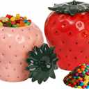 2 PCS Strawberry Storage Jars, Ceramic Cookie Jar Fruit Container with Lid, Cute Candy Jar with Strawberry Decor for Nuts, Coffee Beans, Candies, Tea, Spices, Strawberry Shaped Kitchen Accessories