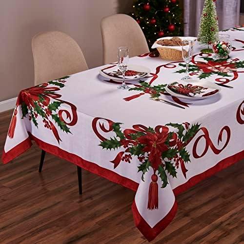 Kadut Christmas Ribbon Tablecloth (70 x 120 Inch) for 8 Foot Rectangle Tables, Heavy Duty Fabric, Stain Proof Xmas Ribbon Table Cloth for Harvest, Holiday, and Fall, & Christmas Dinner.