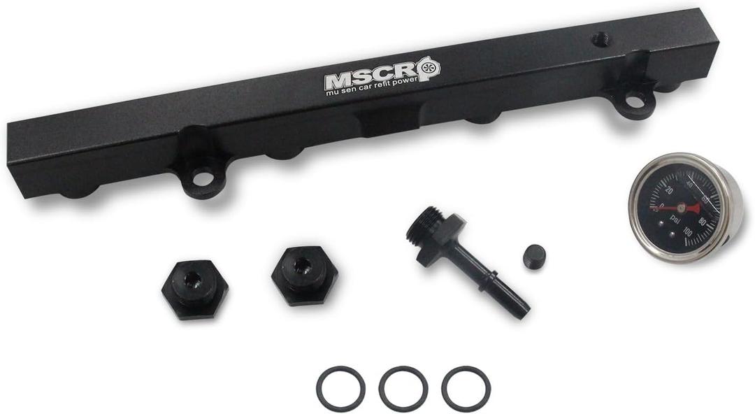 Aluminum Fuel Rail with Oil Gauge Kit Fit for Honda Civic Acura RSX K-series K20 K24 Engines (Black)