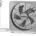 10 Inch Box Fan, Small Window Fan, Quiet Electric Fan with Three Speeds, Square Desk Fan for Home Office Room Apartment, 1.7 LB Lightweight, DC Adapter Plug Powered, One Button Control Design, Gray 