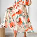 Sissyaki Womens Long Sleeve Summer Maxi Dress 2026 Floral Dress Spring Wedding Guest Dress Red-Watercolour L