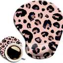 DOOKE Ergonomic Mouse Pad with Wrist Support and Coaster,Mouse Pads with Non-Slip PU Base for Home Office Working Studying Easy Typing & Pain Relief Leopard