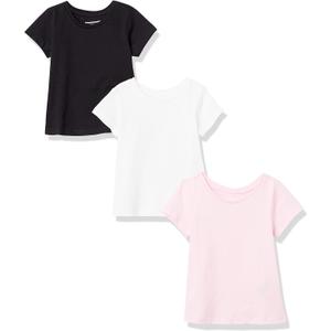 Amazon Essentials Toddler Girls' Short-Sleeve T-Shirt Tops (Previously Spotted Zebra), Pack of 3, White/Black/Pink, 2T