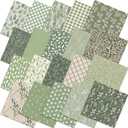 HunnmingRe 20 Pcs 10''x10'' Sage Green Quilting Fabric Square Greenery Precuts Quilted Fabric Bundle Gingham Polka Dot Spring Leaves Printed Sewing Material for Holiday Patchwork DIY Craft Supplies
