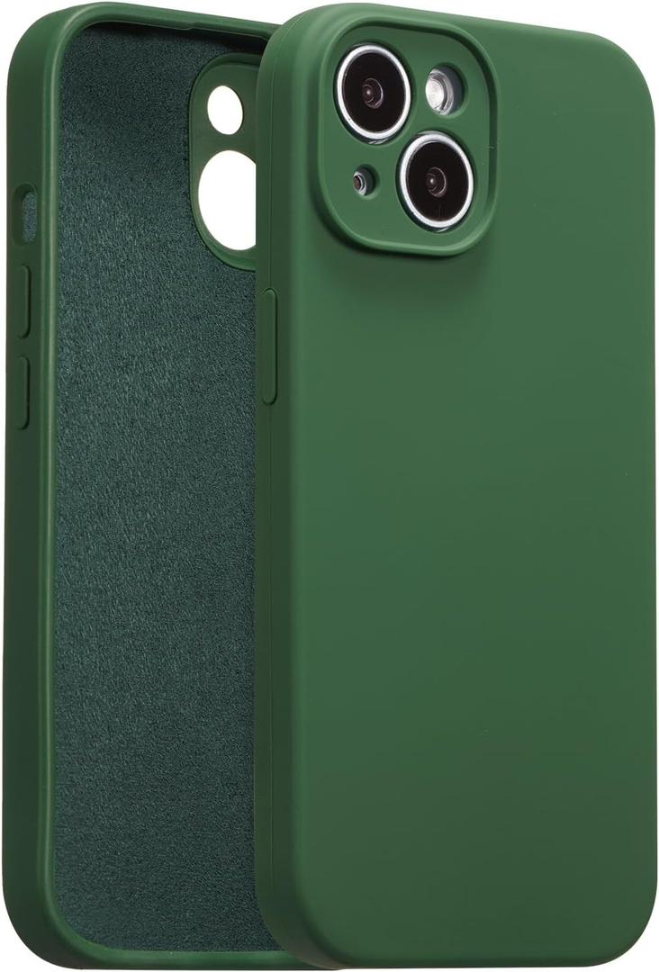 for iPhone 15 Case Silicone,with [Full Camera Protection][Soft Anti-Scratch Microfiber Lining],Liquid Silicone Ultra Slim Shockproof Phone Case for Men Women Girls-Green