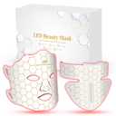 Yahi Red Light Photon Facial & Neck Mask with Remote Control, 7 Custom Modes with Infrared, Portable & Rechargeable with Timer for Home Use, 175 High-Density Light Beads, White