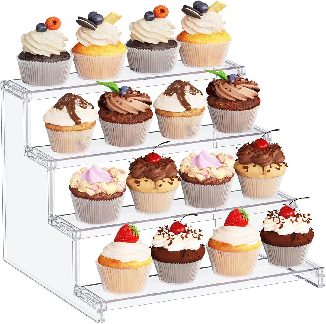 Lifewit 4 Tier Clear Display Riser Stand, Tool-free Assembly, 12 Inch Plastic Organizers for Figures, Cupcake, Perfume, Dessert, Desktop Display Stand for Organize and Decoration, 1-Pack