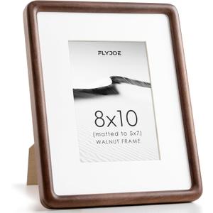 8x10 Picture Frame, Natural Solid Walnut Wood Photo Collage Frame with HD Tempered Glass, Rounded Corner Wooden Frame 8 x 10 Matted to 5x7, Gallery Wall Frames for Art, Wall or Tabletop Display