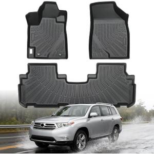Floor Mats for Toyota Highlander 2008 2009 2010 2011 2012 2013 (Non Hybrid), All Weather TPE Rubber Car Mats Custom Fit Waterproof Anti-Slip Car Liners Accessories for Front & Rear Row Mats