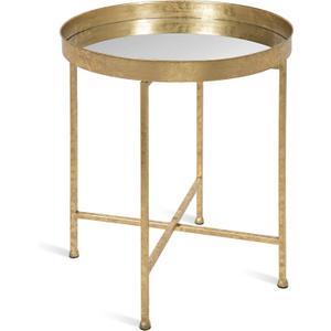 Kate and Laurel Celia Metal Foldable Round Accent Table, 18.25" x 18.25" x 22", Glass Surface and Gold Frame, Modern Minimalist Design and Detachable Magnetic Tabletop