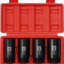 EMENTOL 4PCS 1/2" Drive Deep Impact Socket Set, CR-MO, 12 Point, Metric, Deep Spindle Axle Nut Impact Socket Set-30mm, 32mm, 34mm, 36mm