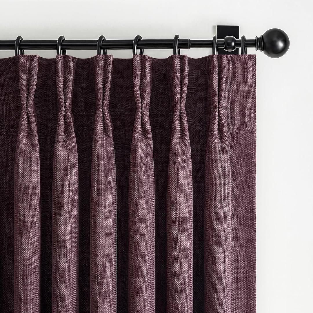 Dark Purple Blackout Pinch Pleated 84 Inch Bedroom Curtains 2 Panels Set, Memory Trained Thermal Noise Cancelling Double Layer Natural Linen Viral Windows Drapes for Living Room Light Blocking 7 FT