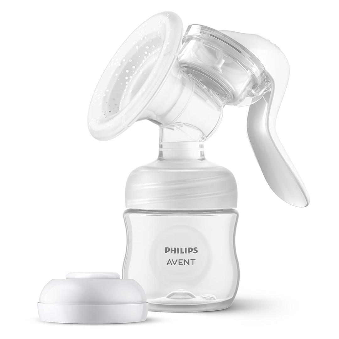 Philips Avent Manual Breast Pump, Easy Pumping with Natural Motion Technology, Silicone Cushion, 4oz Natural Bottle, Sealing Disc, Screw Ring, Transparent, Model SCF430/03
