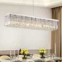 Modern Crystal Chandeliers for Dining Room Light Fixture, 10-Light Rectangle Chandelier for Kitchen Island Living Room, L47.2 Inch, Chrome Finish, L47.2"XW10"XH10"