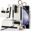 Asuwish Phone Case for Samsung Galaxy Z Fold 6 5G 2024 Wallet Cover with S Pen SPen Slot Credit Card Holder Stand Slim Rugged Mobile Ring Flip Cell Accessories ZFold6 Z6 G Fold6 6Z Women Men Off White