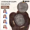 BECUS Short Brown Hair Topper for Women with Thinning Hair Clip in Pixie Cut Hairpiece with Bangs Natural Look (Dark Brown)
