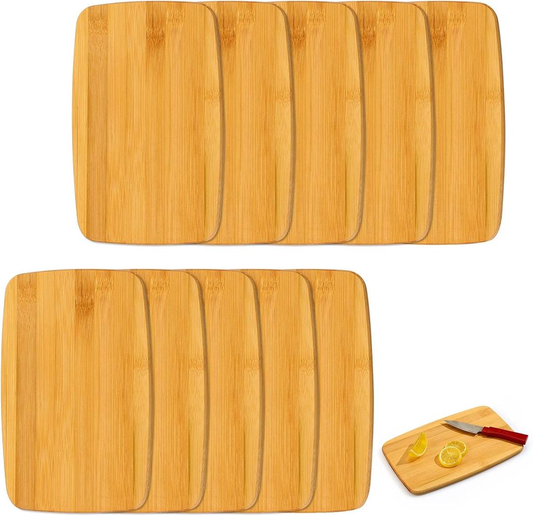 Yinkin 10 Pcs Bulk Wood Cutting Board Bamboo Wooden Chopping Board Charcuterie Serving Tray Laser Engraving Blanks for Pizza Bread Cheese Kitchen DIY Christmas New Year Housewarming Gifts, 6" x 9"