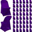 Newwiee Spandex Chair Covers Bulk - Stretch Folding Flat Front Fitted Universal Chair Protector Pack Removable Washable for Wedding Party Dining Banquet Event(Purple,50 Pcs)