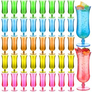 Rtteri 40 Pcs Hurricane Glasses 15 oz Plastic Luau Tumblers Frozen Cocktail Tumblers Colorful Hurricane Cups for Outdoors Tropical Hawaiian Summer Holiday Party Drinking, 5 Colors