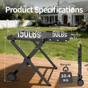 Grill Stand for Ninja, Heavy-Duty Foldable Outdoor Grill Table Compatible with Ninja Woodfire Grills, Pizza Ovens & Blackstone 19/22 Inch Griddles