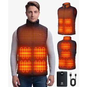 Soleilwear Heated Vest for Men, 9 Heating Zones 12000mAh Battery Pack, Rechargeable Vest Outdoor Hunt Camping Cycling Ski Black 2XL