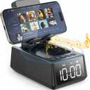 Presents for Men/Women, Cell Phone Stand with Wireless Bluetooth Speaker, 12H Time Display Unique Presents for Him, Husband, Boyfriend, Dad, Her, Wife, Mom, Cool Multi Functional Gadget (Crow Black)