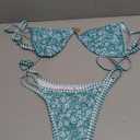 ZAFUL Women's Floral Bikini Set Color Block Double Spaghetti Strap High Cut Swimsuit Two Piece Bathing Suits (1-green)