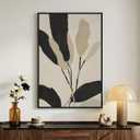 Framed Boho Abstract Wall Art for Living Room, Neutral Black Beige Wabi Sabi Botanical Leaf Prints Canvas Artwork for Walls, Minimalist Mid Century Modern Wall Decor for Bedroom Home Office, 24x36 In