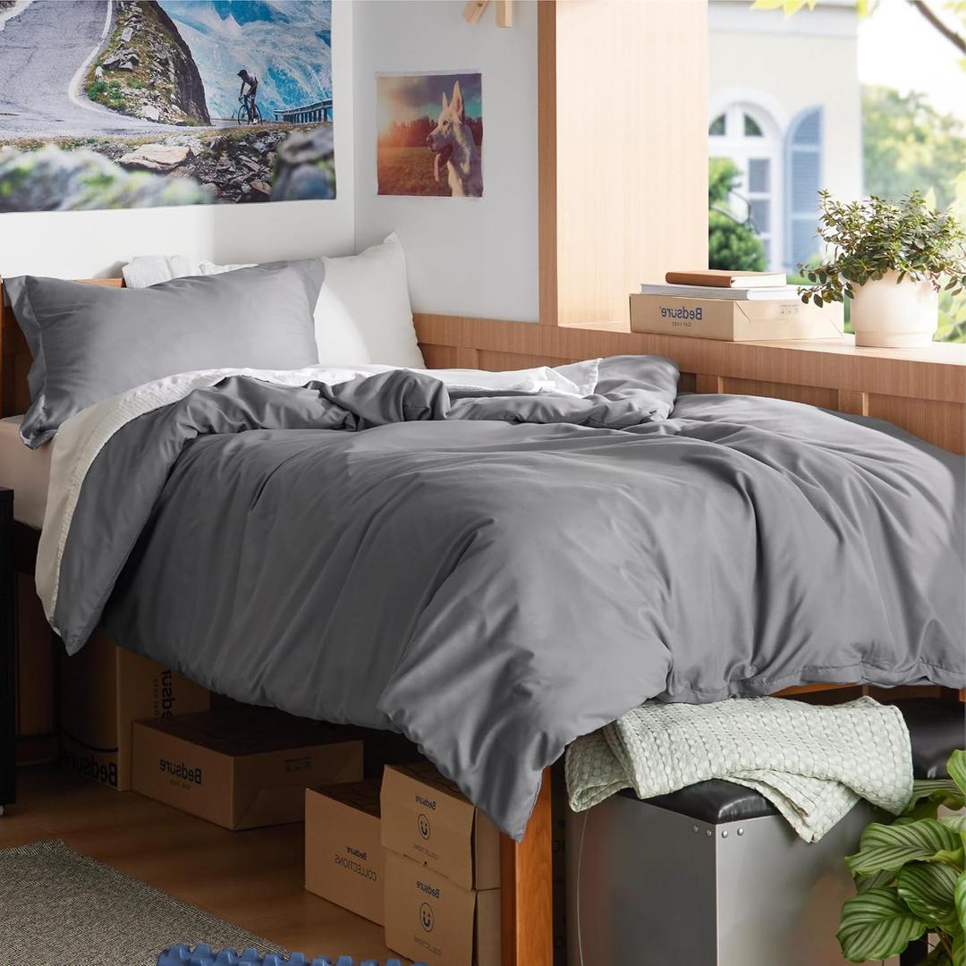 Bedsure Duvet Cover Twin/Twin XL Size - Soft Double Brushed Bedding Set for Kids & Adults, Zipper Closure, 2 Pieces, Includes 1 Duvet Cover (68"x90") & 1 Pillow Sham, NO Comforter, Grey