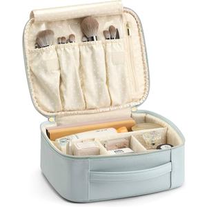 Vlando Travel Cosmetic Make-up Bag Storage Case, Multi-compartment with Dividers for Cosmetics Makeup Brushes Toiletry Jewelry Accessories, Blue