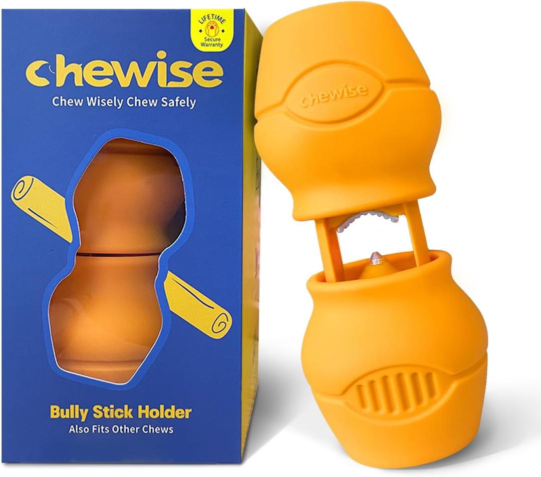 Chewise Bully Stick Holder, Improved Bully Sticks Holder, Ultimate Secure Heavy Duty, BPA-Free Safety Device to Prevent Choking, Fits Various Bully Sticks and Dog Sizes (Yellow)