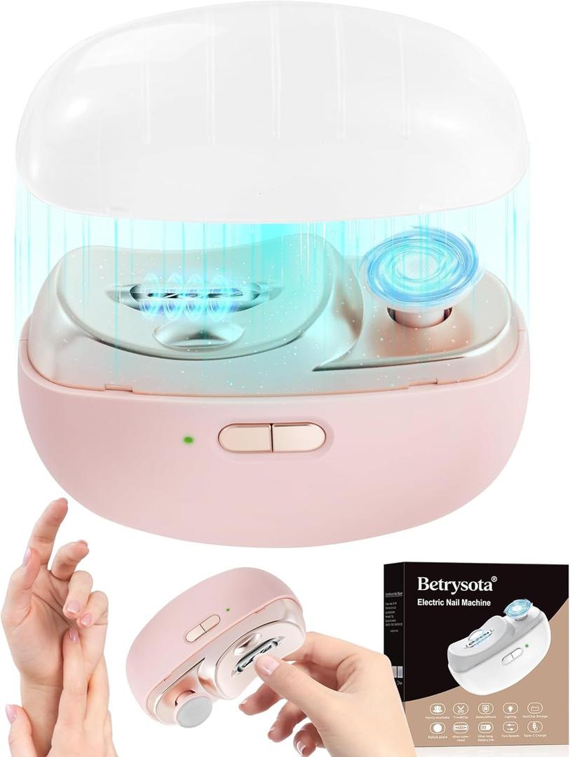 Electric Nail Clipper Upgraded 3 in 1 Automatic - with Polishing, Dust Storage & LED Light, Nail File Toenail Trimmer, Gifts for Women Men Mom Her Him Kids Adults Senior Baby Teacher Students (Pink)