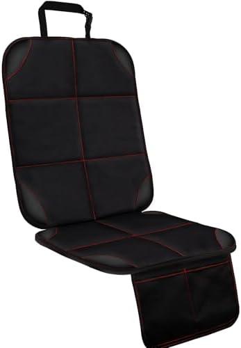 SMART ELF Car Seat Protector for Child Car Seat, 1Pack Car Baby Seat Protector with red line Design, Car Seat Mat with Non-Slip Bottom and 2 mesh Storage Pockets, Suit for Sedan, SUV, Trucks (Black)