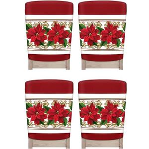 Yinder 4 Pcs Christmas Chair Covers Christmas Chair Back Covers Dining Room Chair Covers Dining Chair Slipcovers for Christmas Dining Room Kitchen Wedding Party Decor (Floral)
