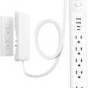 Flat Plug Power Strip 3ft, Outlet Cover Extension Cord with 5 Outlets and 4 USB Ports, 1440J Surge Protector, 10A/1250W, White Flat Wall Plug Extension Cord Ideal for Home Office Furniture