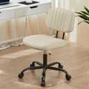 Sweetcrispy Small Office Desk Chair - Armless PU Leather with Comfy Lumbar Support, Height Adjustable Rolling Swivel Task for No Arms, for Adult, Student, Bedroom, Home, Vanity, Beige White, 18.11"W x 16.33"D x 34.25"H