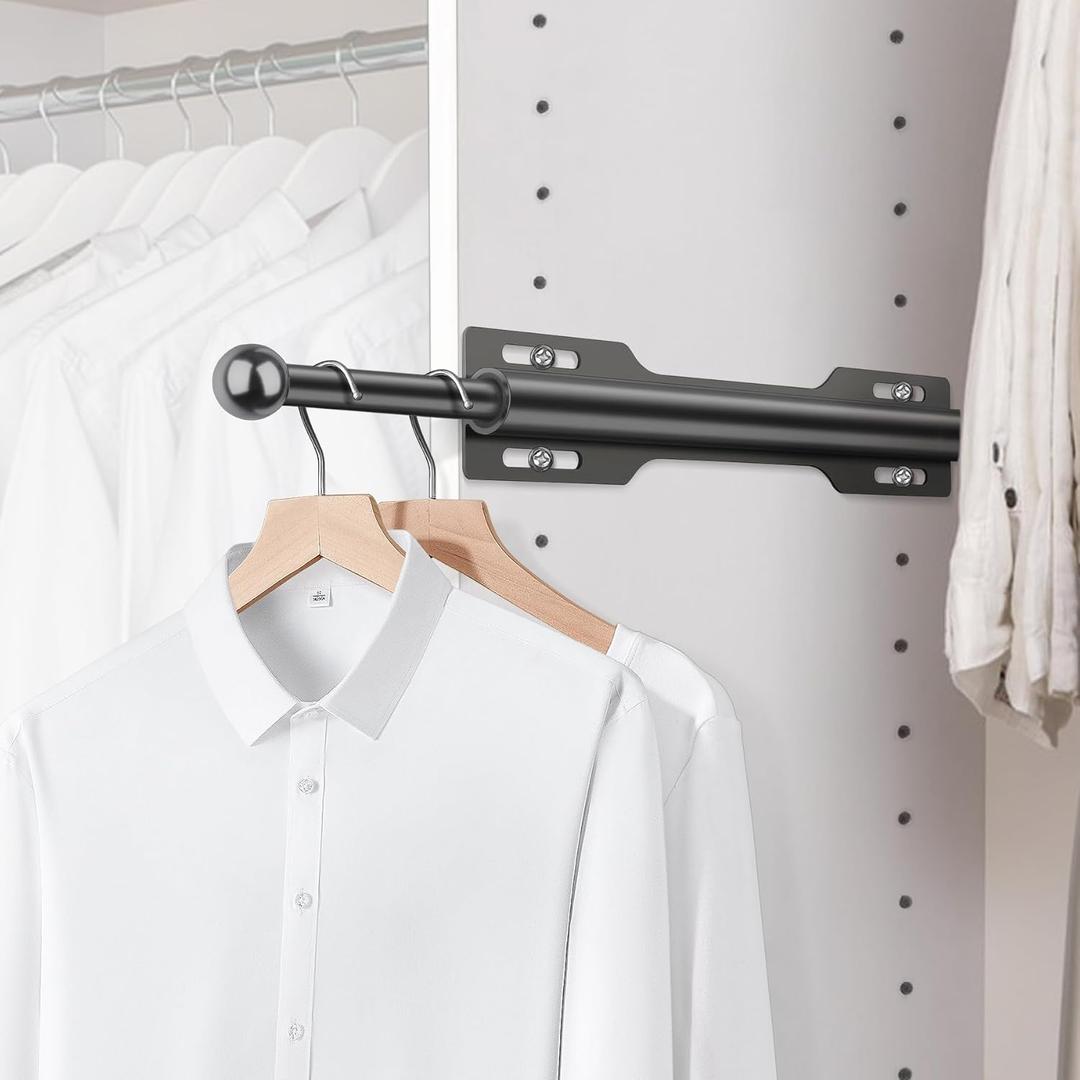 FIRJOY 12" Valet Rod for Closet Pull Out (1 Pack, Black)