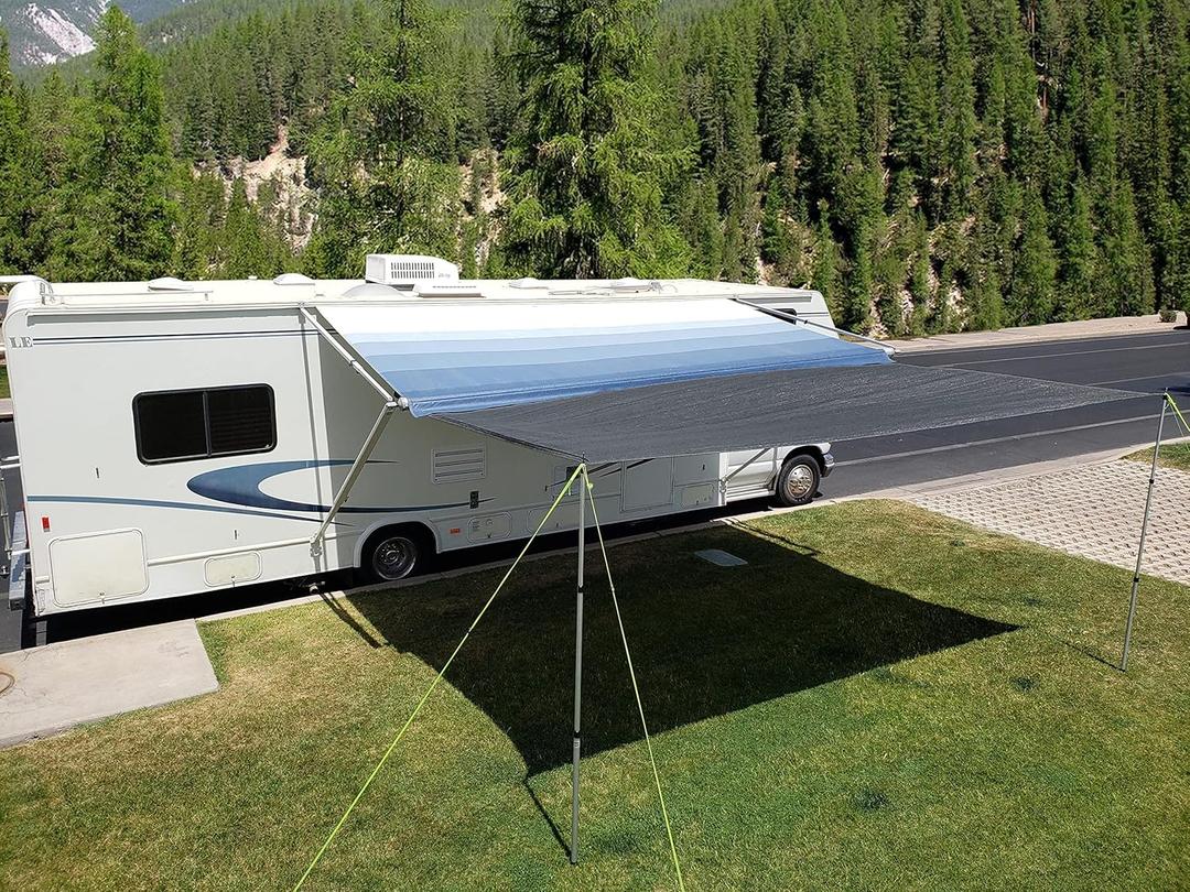 Redwood Outfitters USA RV Camper Awning Sun Shade Screen with Zipper (8' Drop x 15.3') Black Mesh Screen Sunshade UV Blocker Incl. Poles and Ropes