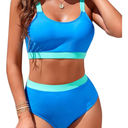 Womens High Waisted Bikini Sets Sporty Crop Top Color Block Swimwear Bandeau Scoop Neck Vintage Two Piece Bathing Suits Size M