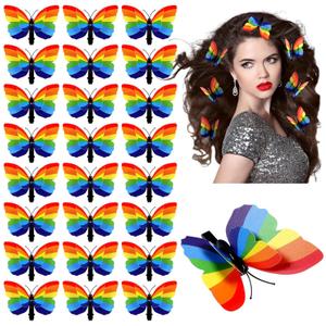 24 PCS Gay Pride Day Rainbow Butterfly Hair Clip Headpiece for Women Girls Party Parades Celebrations Festival Decorations LBGT Summer Rainbow Party
