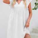Dokotoo Womens Summer Dresses V Neck Ruffle Sleeve Cut-Out Embroidery Eyelet Lace Dress (White, M)
