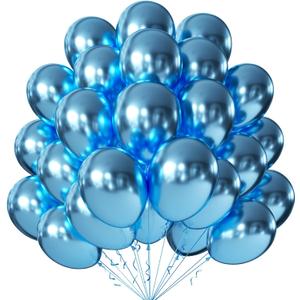 KALOR 10 Inch Metallic Blue Balloons, 100 Pcs Latex Helium Metallic Balloons for Kid's Birthday Party Baby Shower Wedding Graduation Graduation Party Decorations