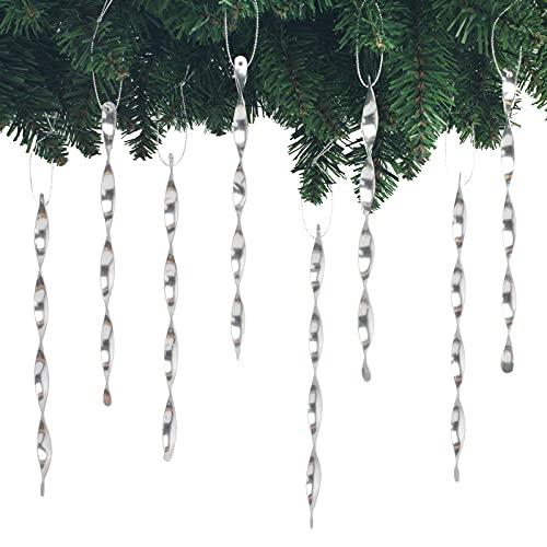 AMS Christmas Tree Ornaments 24PCS Aluminum Twisted Icicles Ornament Set for Christmas Tree New Year Party Decorations Supplies(Shiny 7",Silver)