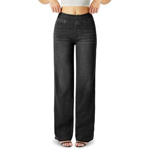 Topevil High Waisted Straight Leg Jeans，Wide Leg Jeans Woman Baggy Loose Boyfried Denim Pants Black, XL