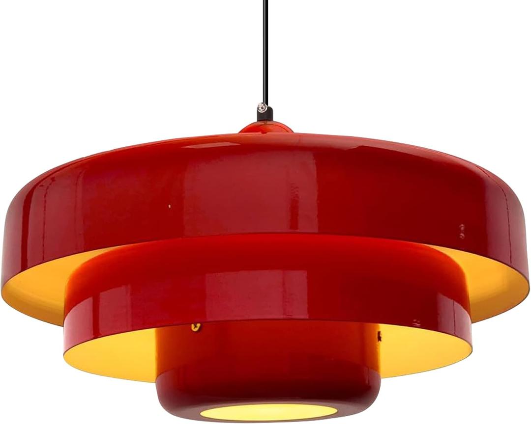 Mid Century Pendant Light Fixtures Red Ceiling Pendant Lighting 3-Layer Metal Shade Design Vintage Hanging Light Flush Mount Light for Dining Table Kitchen Island Hallway