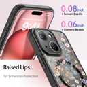 FUNMIKO for iPhone 15 Case Wireless Charging & Military-Grade Protection - Cute Floral Design for Women Girls, Non-Slip Matte Cover with Shockproof Corners - Flowers and Leaves