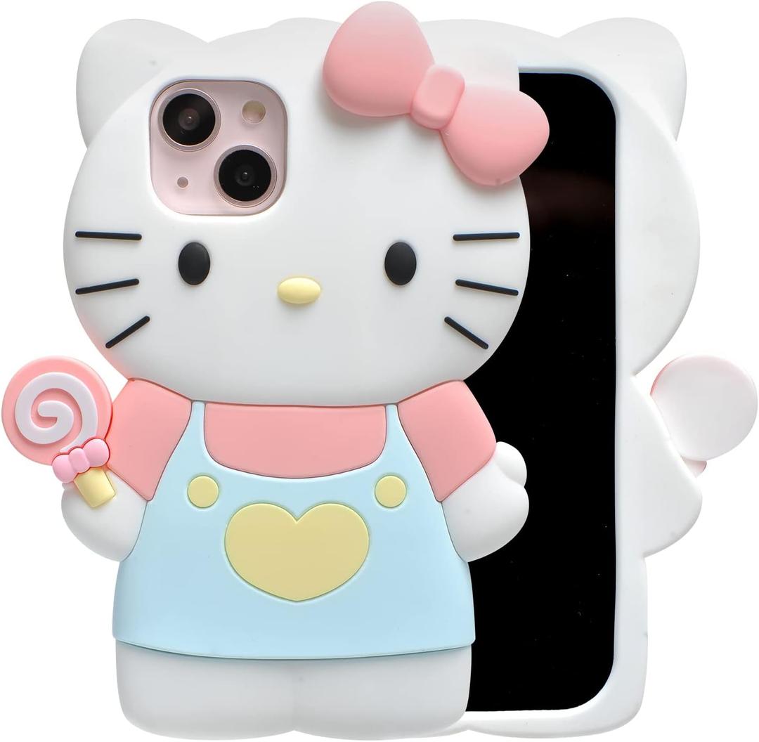 Cartoon Case for iPhone 15 Plus 6.7", Fashion Cute 3D Cute Kitty Kawaii Soft Silicone Animal Protective Gel Shockproof Gel Back Cover for Kids Women Girls Boys (Hot Pink)