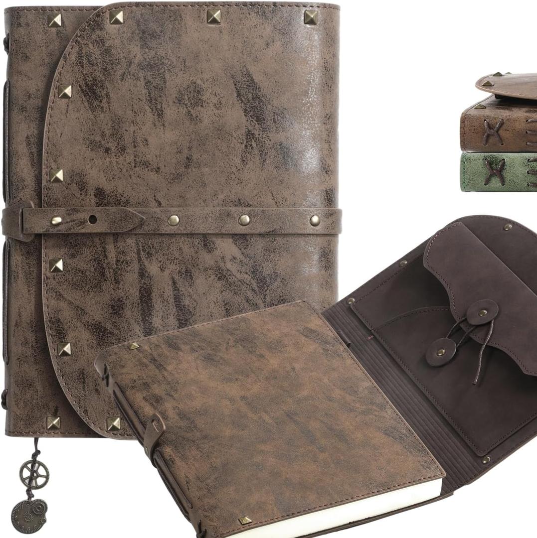 Notebook/Journal for Women Men 288 Pages A5 Hardcover Leather Journals for Writing,Travel,Business,Work & School,College Ruled Notebooks for Note Taking, Diary Notepad 7.4"9.4" (Khaki)