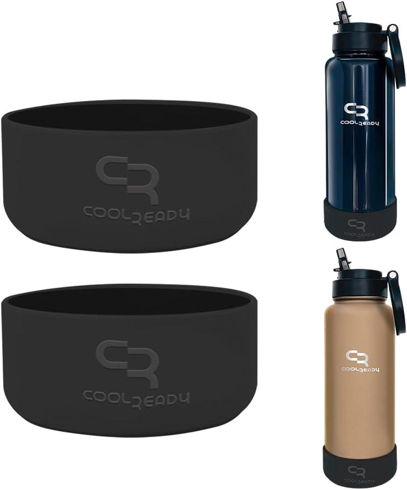 2 x 40 oz Water Bottle Boots  2-Pack Black Silicone Protective Sleeves  Designed for CoolReady 40 oz Bottles  Shockproof, Anti-Slip Base Covers