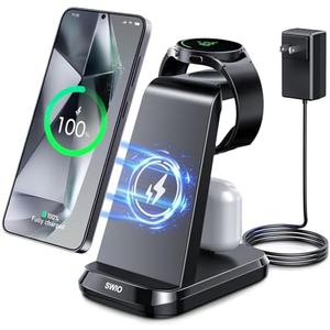 Wireless Charger for Samsung Phones Watch Earbuds(Not for Z Flip & A Serie-Phone),SWIO 3 in 1 Charging Station for Galaxy Watch 7/Ultra/6/5/4/3,S25 S24 S23 S22 S21 S20/Note 20 10/Z Fold 4 3,Buds/2/Pro